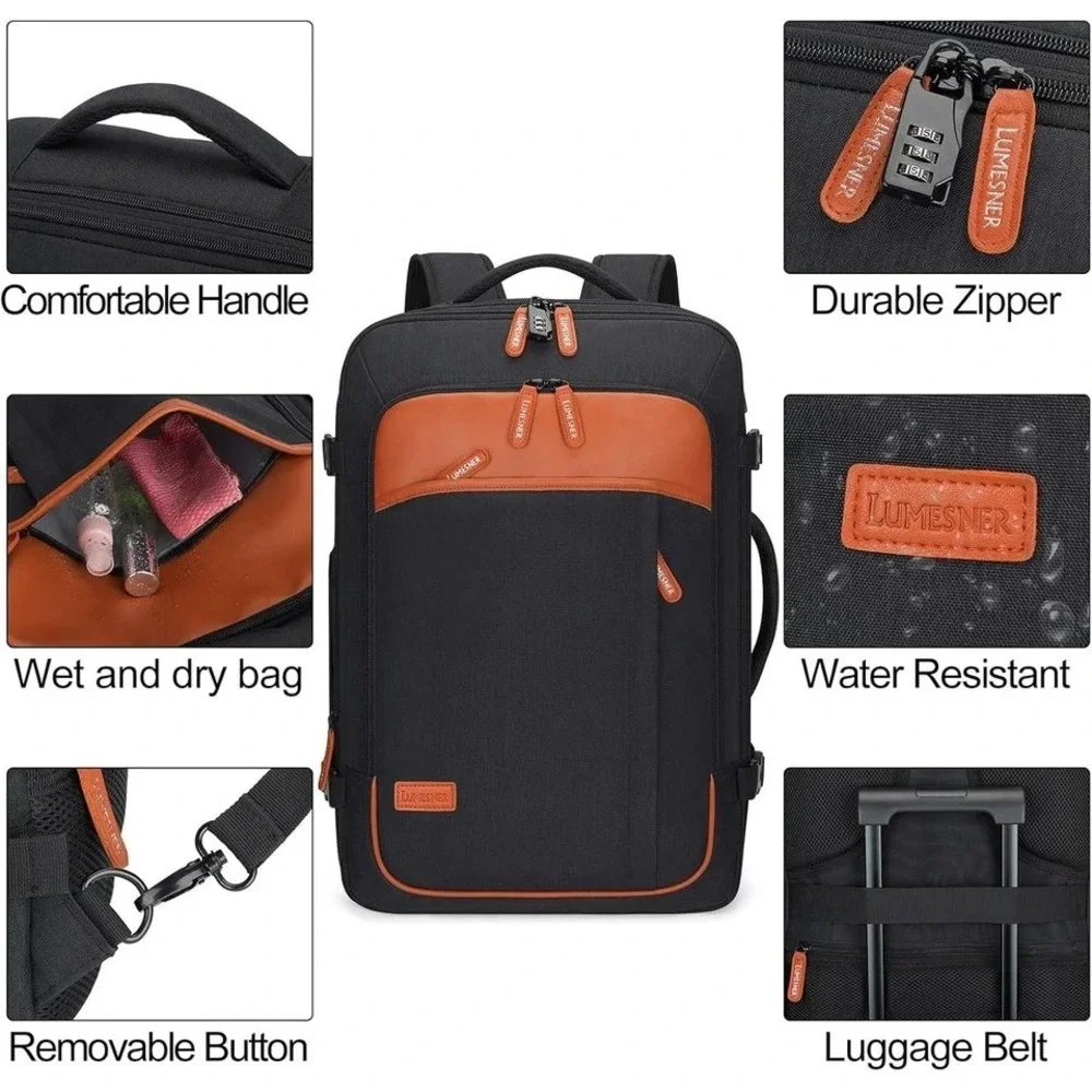 Lumesner Carry on Backpacks, Extra Large 40L Flight Approved Bag for Men & Wome
